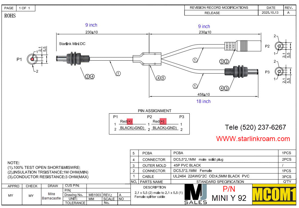 Custom Y-Cable Mini Accessories for Starlink Mini