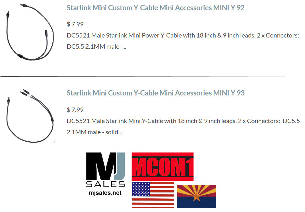 Starlink Mini Y-Cable with 18 inch & 9 inch leads MJSALES.NET SATRLINKROAM.COM