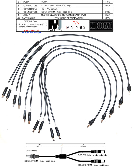 Starlink Mini Y-Cable with 18 inch & 9 inch leads